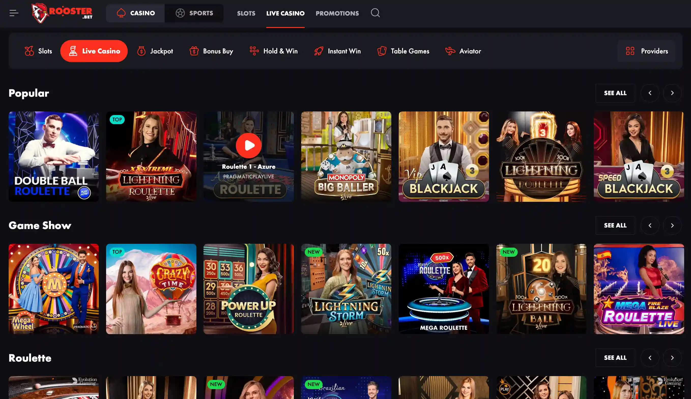 Rooster Bet Live Casino