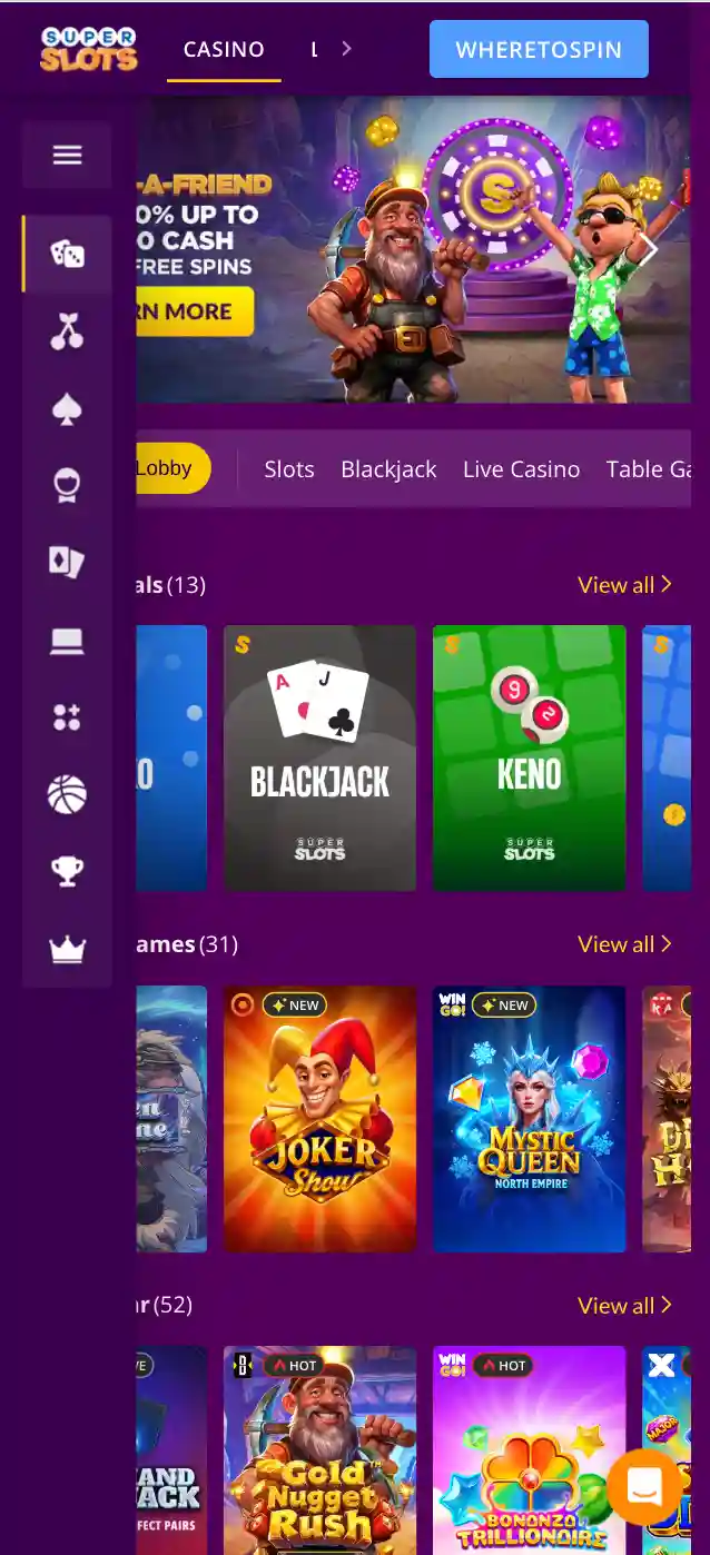 Superslots Casino Mobile Ui