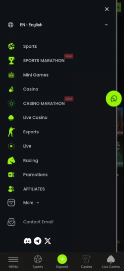 Velobet Casino Mobile Experience Menu
