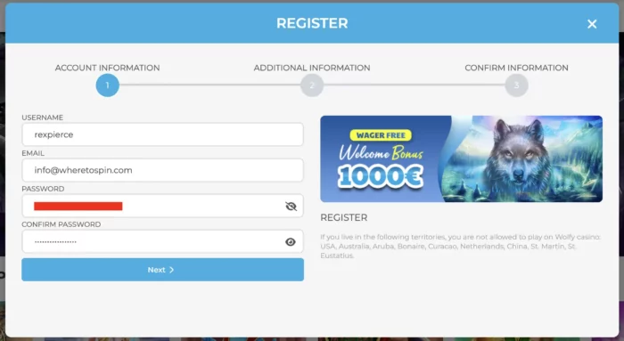 Wolfy Casino Registration